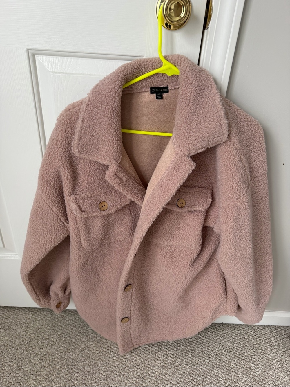 Coco + Carmen Blush Pink Teddy Shacket with Button Front